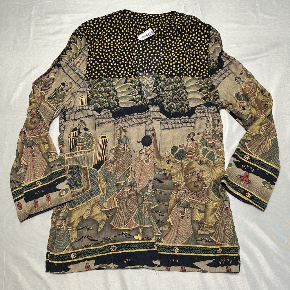1970's Vintage Amanda Tapestry Blazer‎ Small Cultural ILGWU Made In USA Rayon